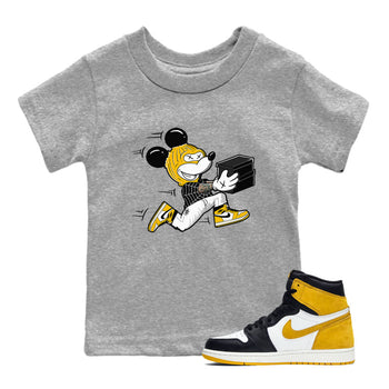 1s Yellow Ochre shirt to match jordans Thief Mouse sneaker tees streetwear brand Air Jordan 1 High OG Yellow Ochre SNRT sneaker release tees baby toddler Heather Grey 1 cotton Shirt