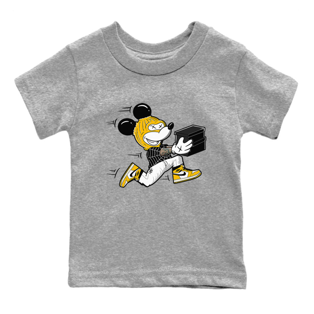 1s Yellow Ochre shirt to match jordans Thief Mouse sneaker tees streetwear brand Air Jordan 1 High OG Yellow Ochre SNRT sneaker release tees baby toddler Heather Grey 2 cotton Shirt