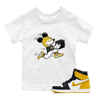 1s Yellow Ochre shirt to match jordans Thief Mouse sneaker tees streetwear brand Air Jordan 1 High OG Yellow Ochre SNRT sneaker release tees baby toddler White 1 cotton Shirt