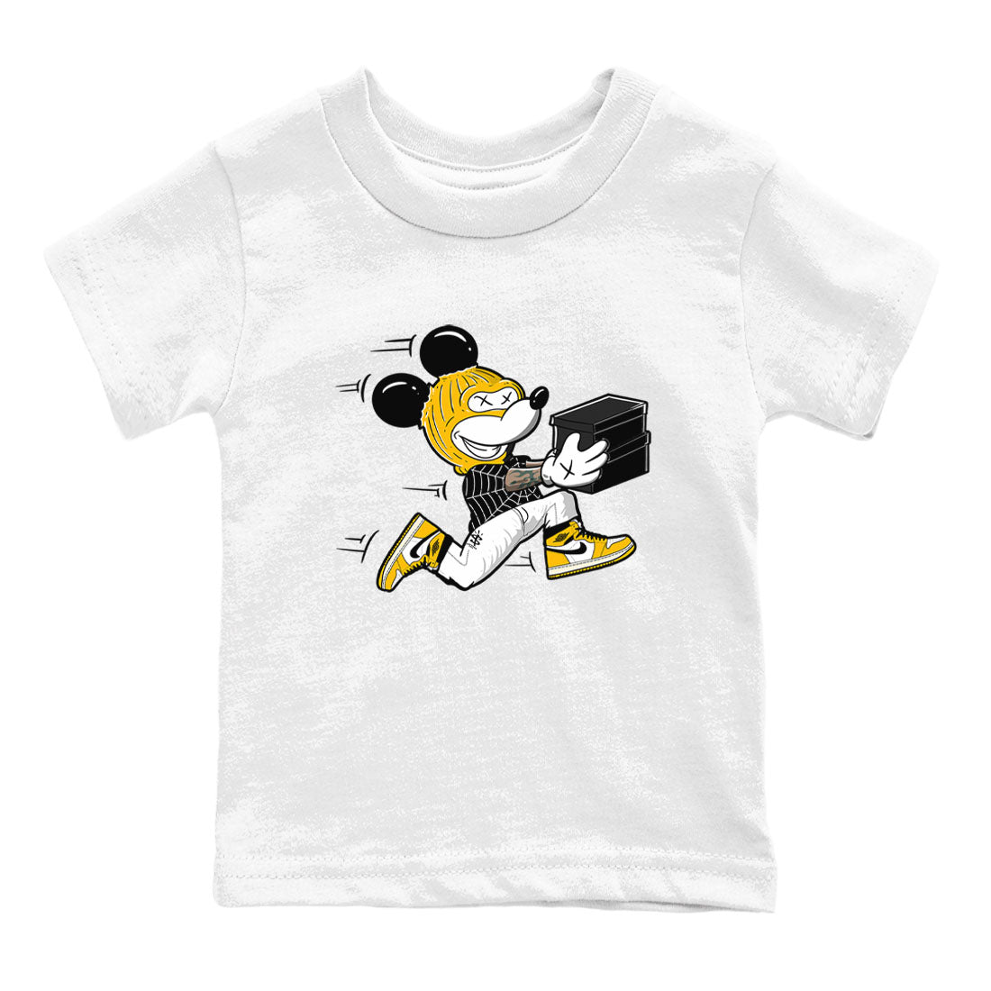 1s Yellow Ochre shirt to match jordans Thief Mouse sneaker tees streetwear brand Air Jordan 1 High OG Yellow Ochre SNRT sneaker release tees baby toddler White 2 cotton Shirt