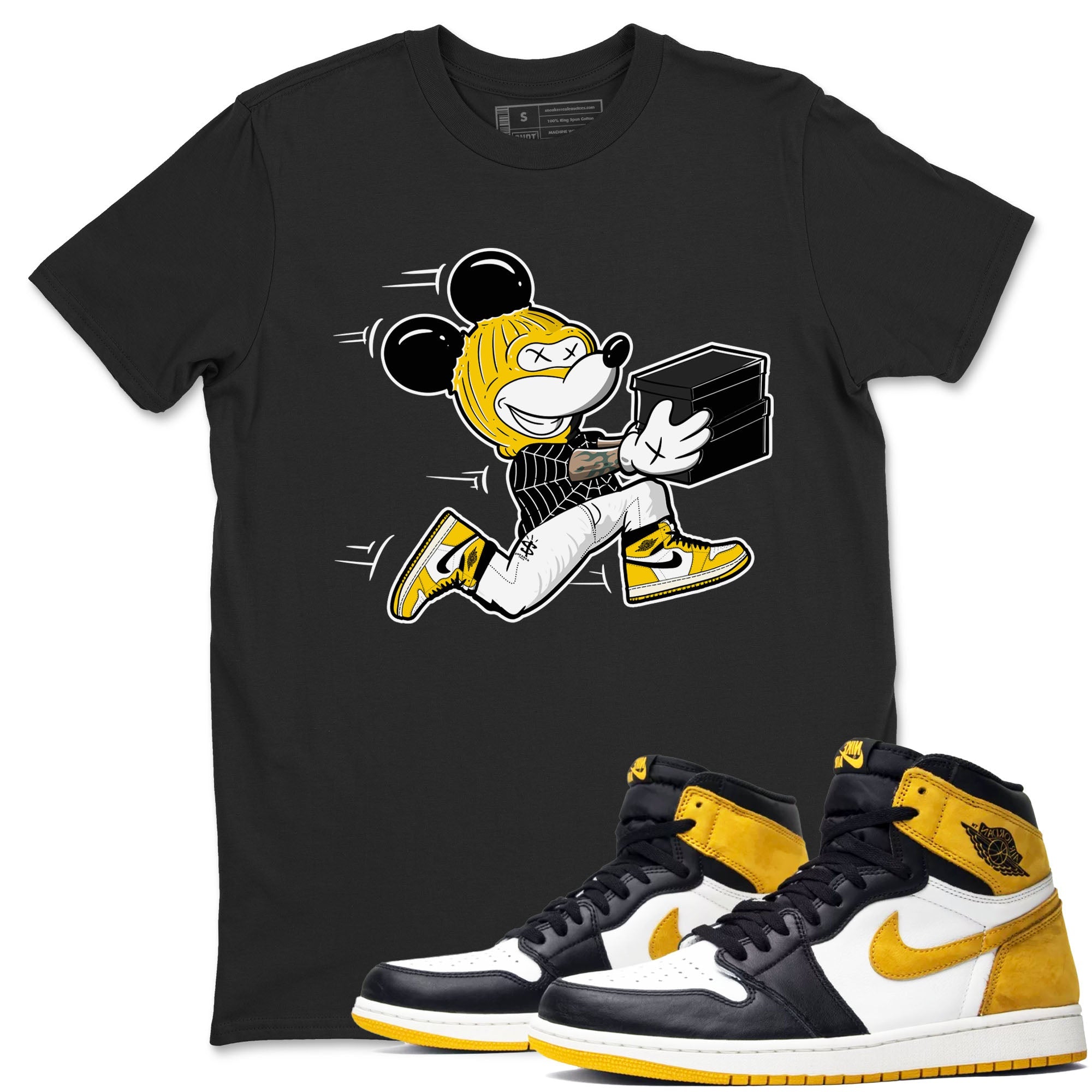 1s Yellow Ochre shirt to match jordans Thief Mouse sneaker tees streetwear brand Air Jordan 1 High OG Yellow Ochre SNRT Sneaker Release Tees unisex cotton Black 1 crew neck shirt