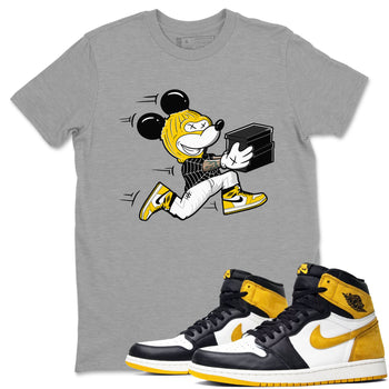 1s Yellow Ochre shirt to match jordans Thief Mouse sneaker tees streetwear brand Air Jordan 1 High OG Yellow Ochre SNRT Sneaker Release Tees unisex cotton Heather Grey 1 crew neck shirt