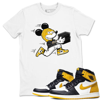 1s Yellow Ochre shirt to match jordans Thief Mouse sneaker tees streetwear brand Air Jordan 1 High OG Yellow Ochre SNRT Sneaker Release Tees unisex cotton White 1 crew neck shirt