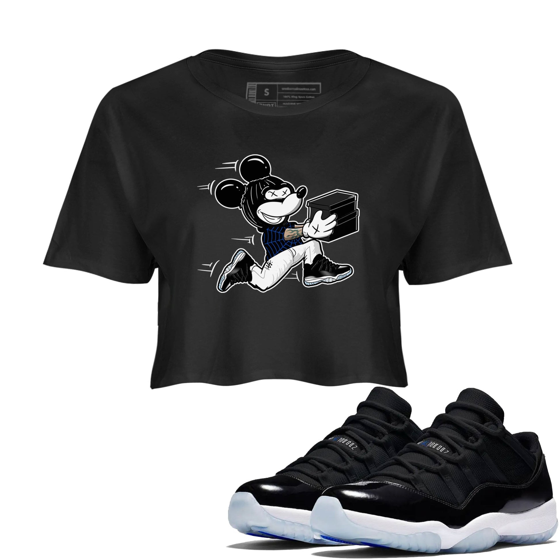 Air Jordan 11 Low Space shirt to match jordans Thief Mouse sneaker tees 11s Black and Varsity Royal SNRT Sneaker Release Tees Streetwear Black 1 crop length shirt