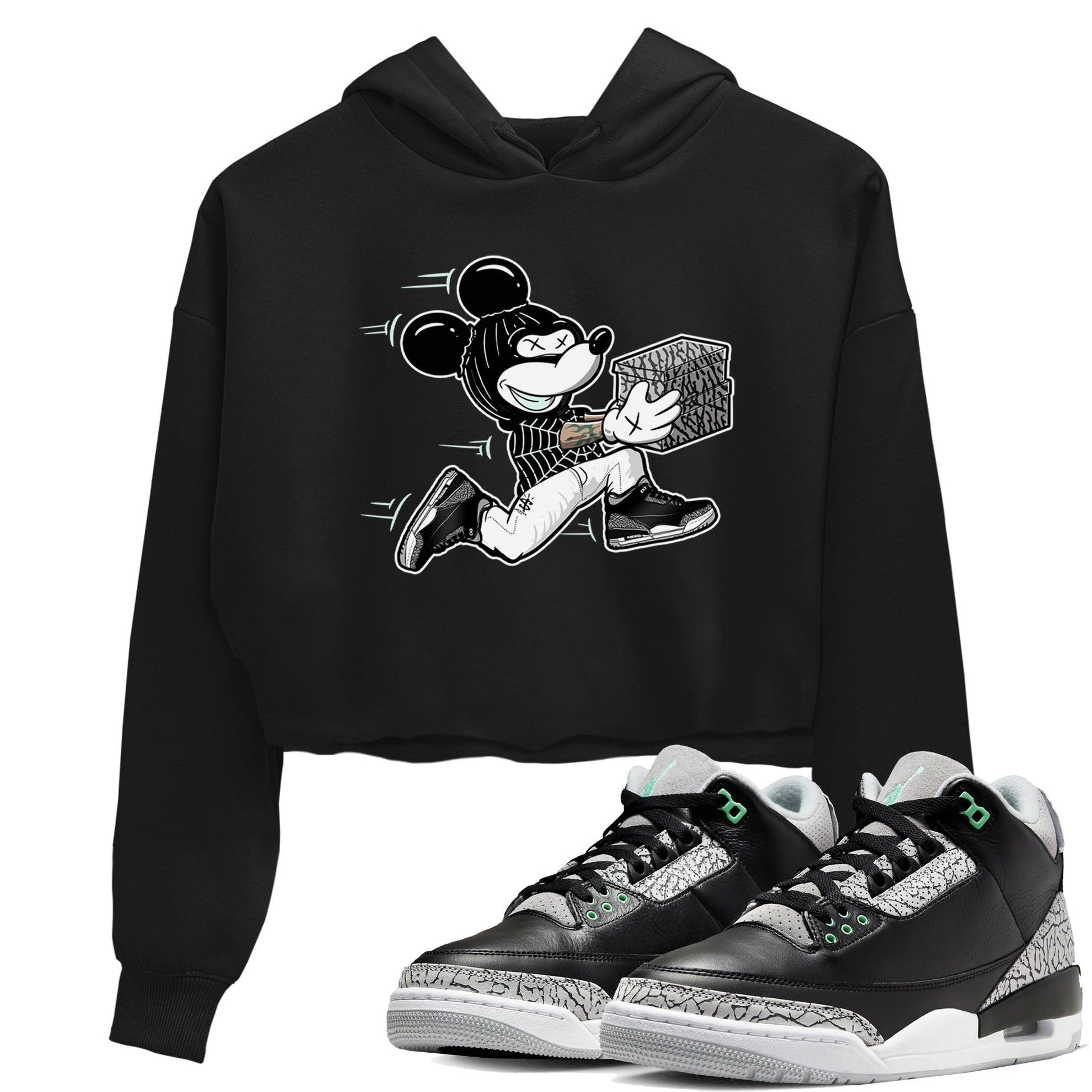 3s Green Glow shirt to match jordans Thief Mouse sneaker tees Air Jordan 3 Green Glow SNRT Sneaker Release Tees Black 1 crop length shirt