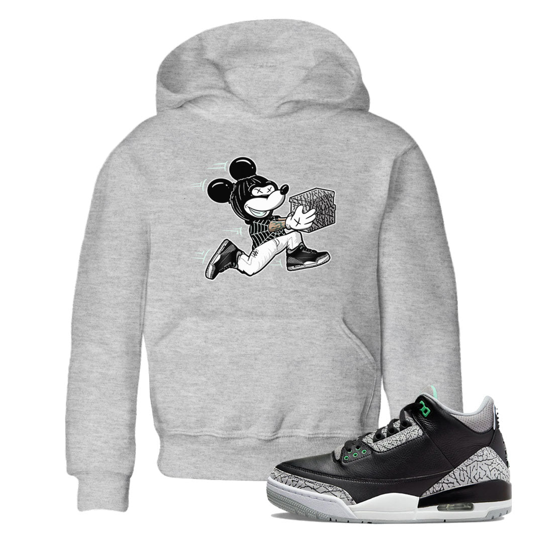 3s Green Glow shirt to match jordans Thief Mouse sneaker tees Air Jordan 3 Green Glow SNRT sneaker release tees baby toddler Heather Grey 1 cotton Shirt