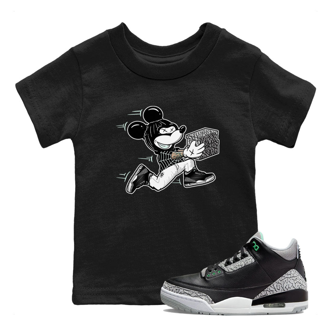 3s Green Glow shirt to match jordans Thief Mouse sneaker tees Air Jordan 3 Green Glow SNRT sneaker release tees baby toddler Black 1 cotton Shirt