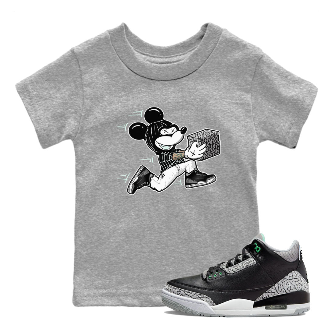 3s Green Glow shirt to match jordans Thief Mouse sneaker tees Air Jordan 3 Green Glow SNRT sneaker release tees baby toddler Heather Grey 1 cotton Shirt