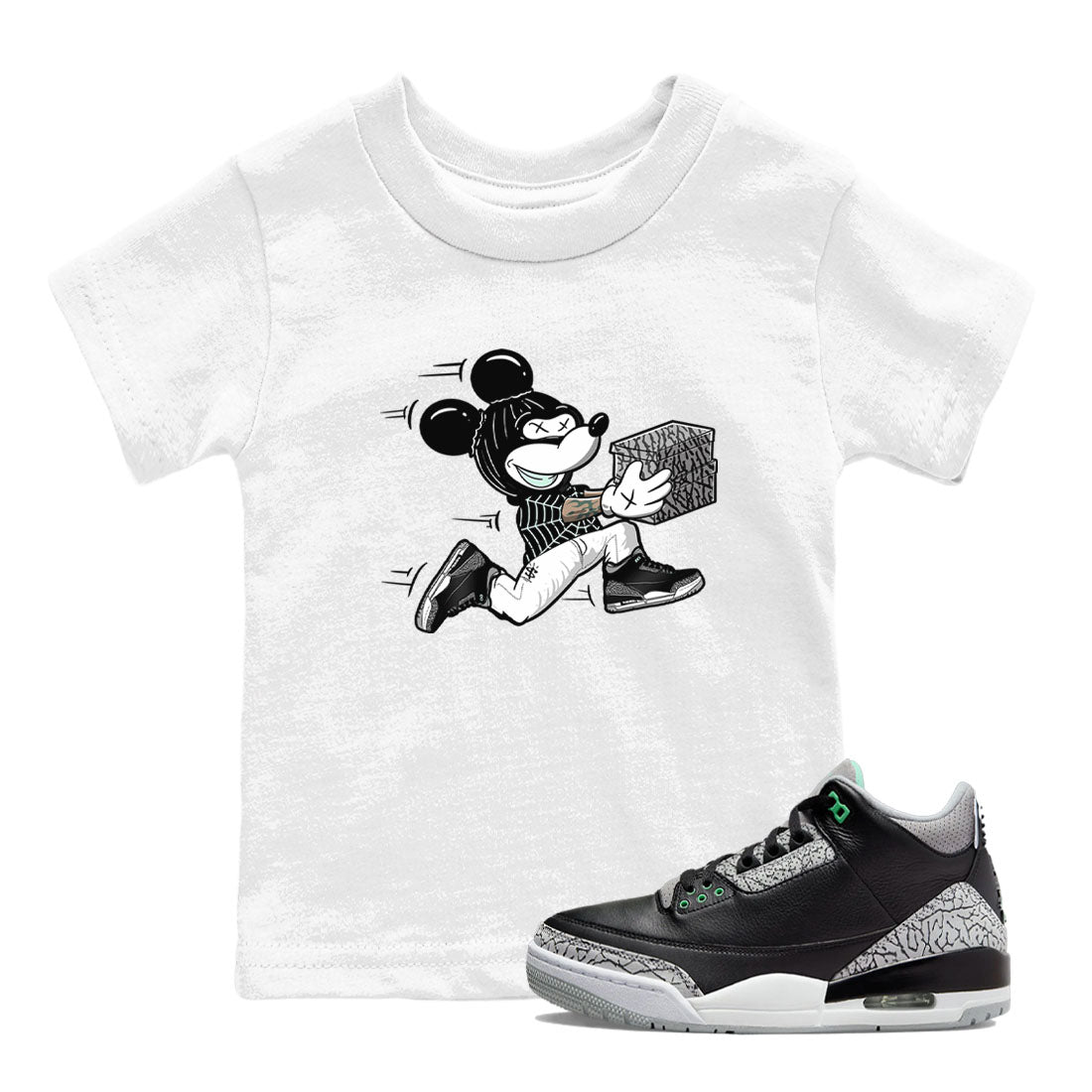 3s Green Glow shirt to match jordans Thief Mouse sneaker tees Air Jordan 3 Green Glow SNRT sneaker release tees baby toddler White 1 cotton Shirt