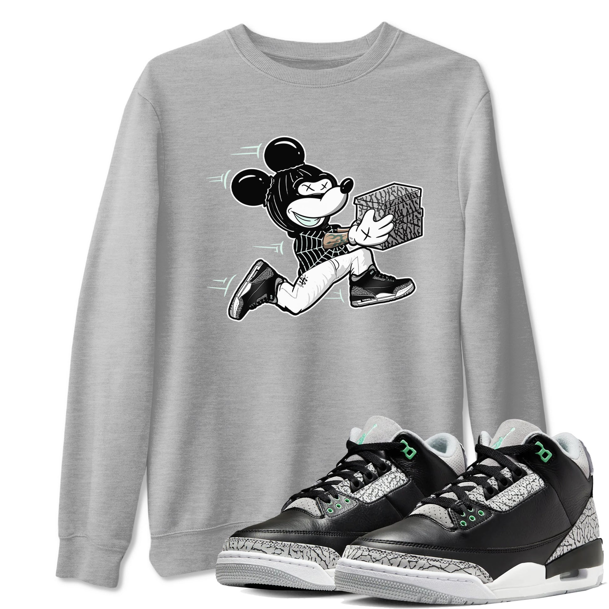 3s Green Glow shirt to match jordans Thief Mouse sneaker tees Air Jordan 3 Green Glow SNRT Sneaker Release Tees unisex cotton Heather Grey 1 crew neck shirt