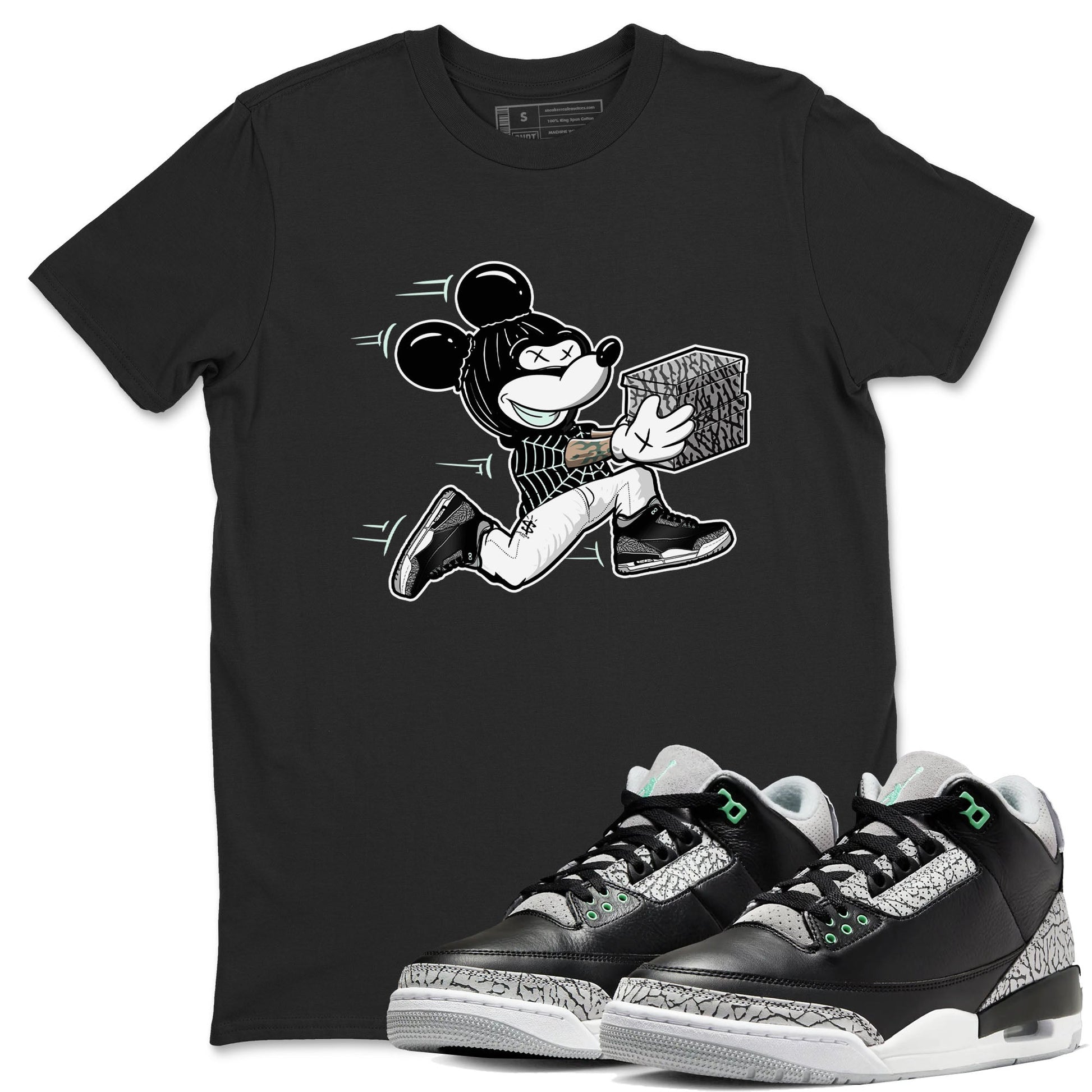 3s Green Glow shirt to match jordans Thief Mouse sneaker tees Air Jordan 3 Green Glow SNRT Sneaker Release Tees unisex cotton Black 1 crew neck shirt