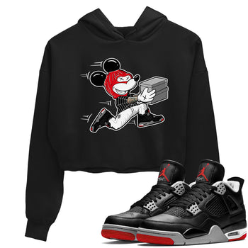 AJ4 Bred Reimagined shirt to match jordans Thief Mouse sneaker tees streetwear brand Air Jordan 4 Bred Reimagined SNRT Sneaker Release Tees Black 1 crop length shirt