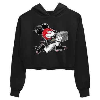 AJ4 Bred Reimagined shirt to match jordans Thief Mouse sneaker tees streetwear brand Air Jordan 4 Bred Reimagined SNRT Sneaker Release Tees Black 2 crop length shirt