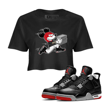 AJ4 Bred Reimagined shirt to match jordans Thief Mouse sneaker tees streetwear brand Air Jordan 4 Bred Reimagined SNRT Sneaker Release Tees Black 1 crop length shirt