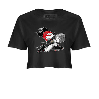 AJ4 Bred Reimagined shirt to match jordans Thief Mouse sneaker tees streetwear brand Air Jordan 4 Bred Reimagined SNRT Sneaker Release Tees Black 2 crop length shirt