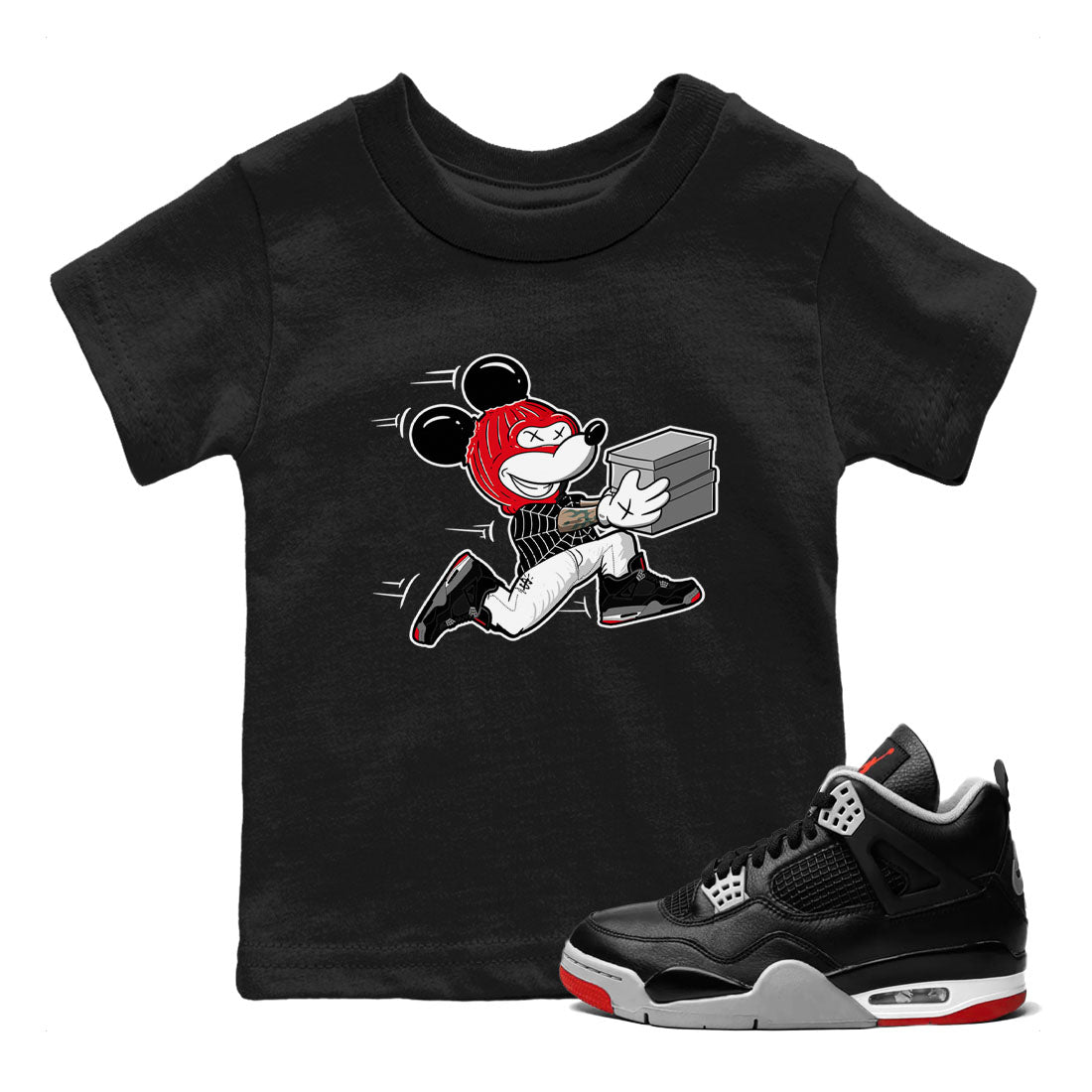 AJ4 Bred Reimagined shirt to match jordans Thief Mouse sneaker tees streetwear brand Air Jordan 4 Bred Reimagined SNRT sneaker release tees baby toddler Black 1 cotton Shirt