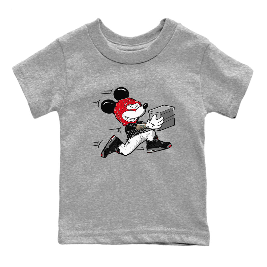 AJ4 Bred Reimagined shirt to match jordans Thief Mouse sneaker tees streetwear brand Air Jordan 4 Bred Reimagined SNRT sneaker release tees baby toddler Heather Grey 2 cotton Shirt