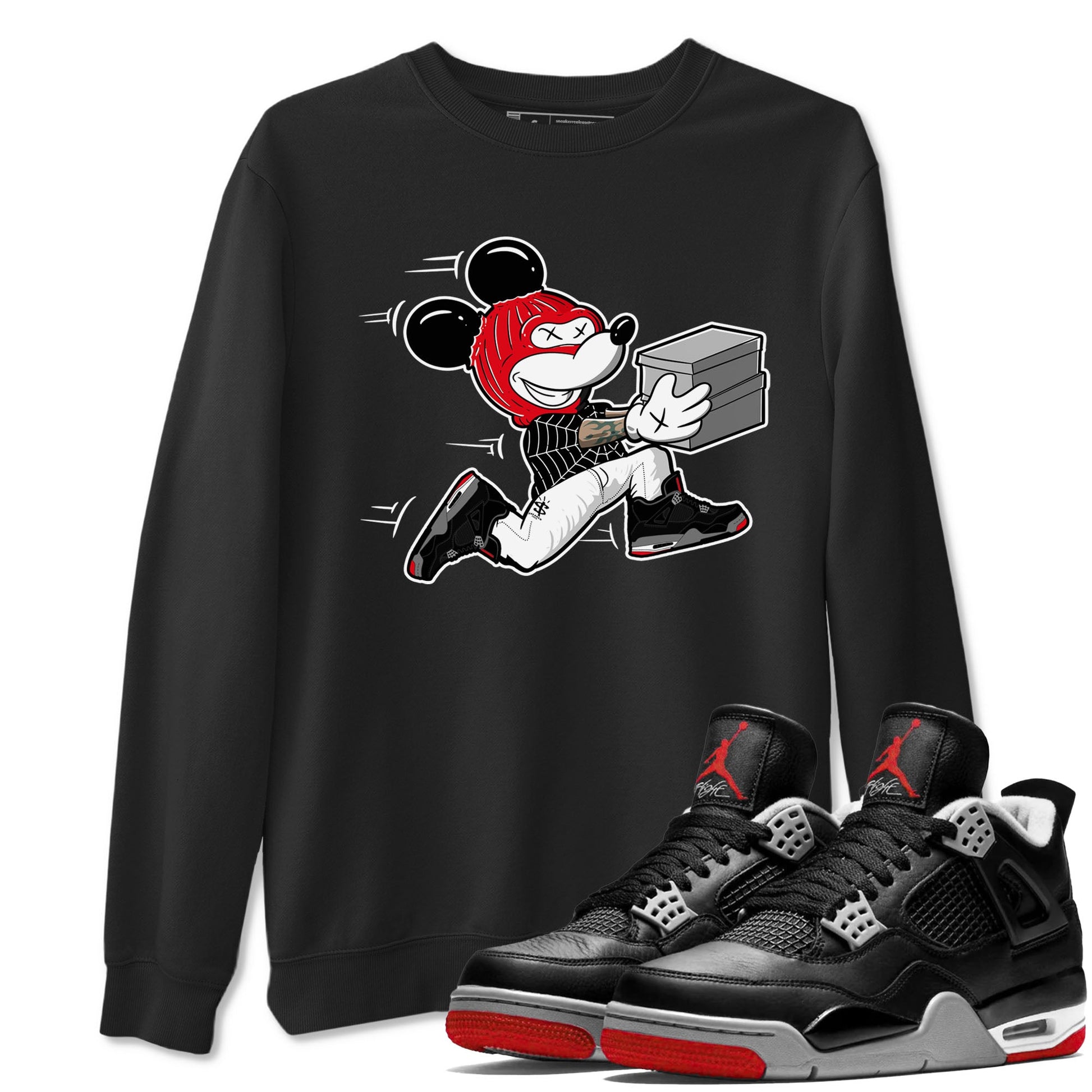 AJ4 Bred Reimagined shirt to match jordans Thief Mouse sneaker tees streetwear brand Air Jordan 4 Bred Reimagined SNRT Sneaker Release Tees unisex cotton Black 1 crew neck shirt