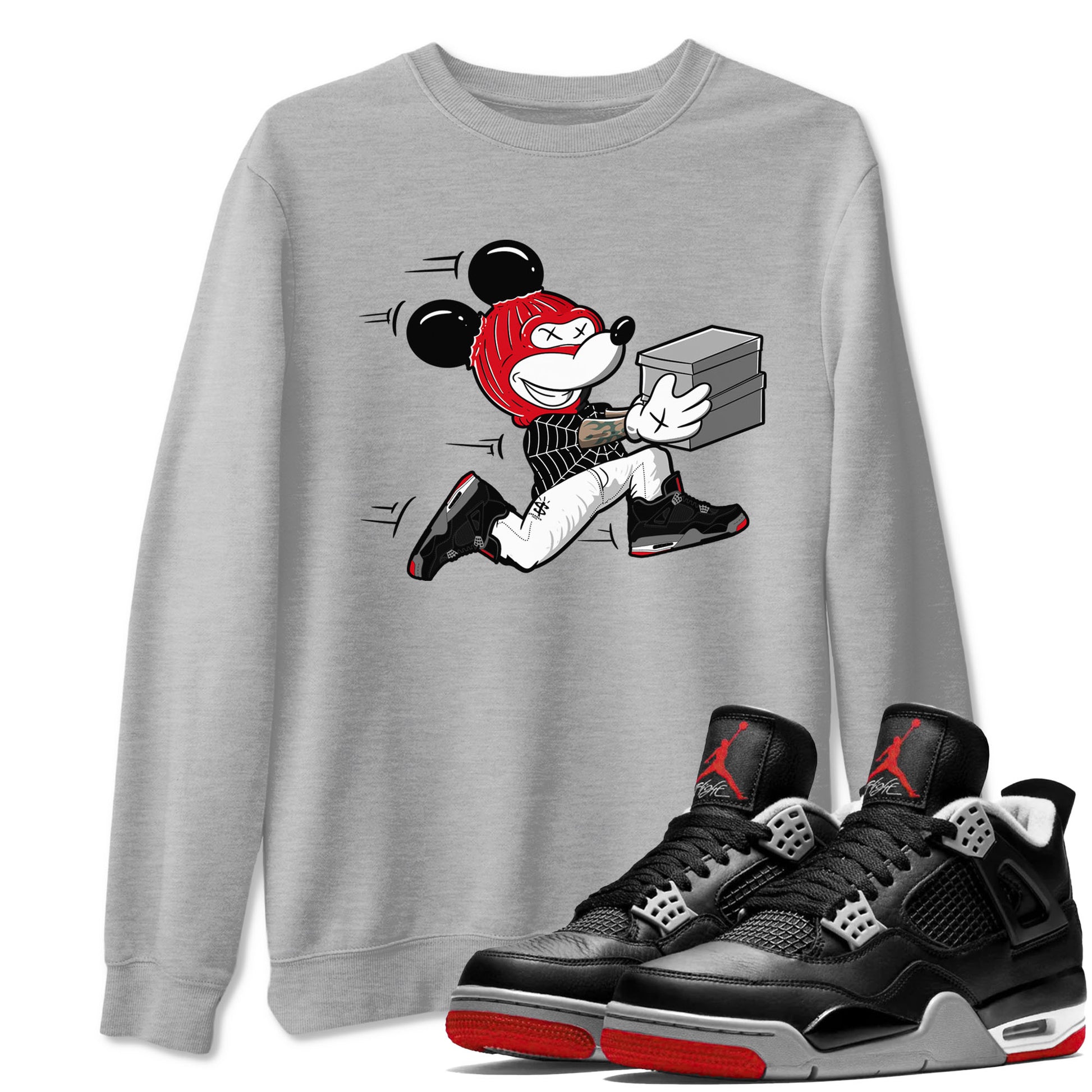 AJ4 Bred Reimagined shirt to match jordans Thief Mouse sneaker tees streetwear brand Air Jordan 4 Bred Reimagined SNRT Sneaker Release Tees unisex cotton Heather Grey 1 crew neck shirt