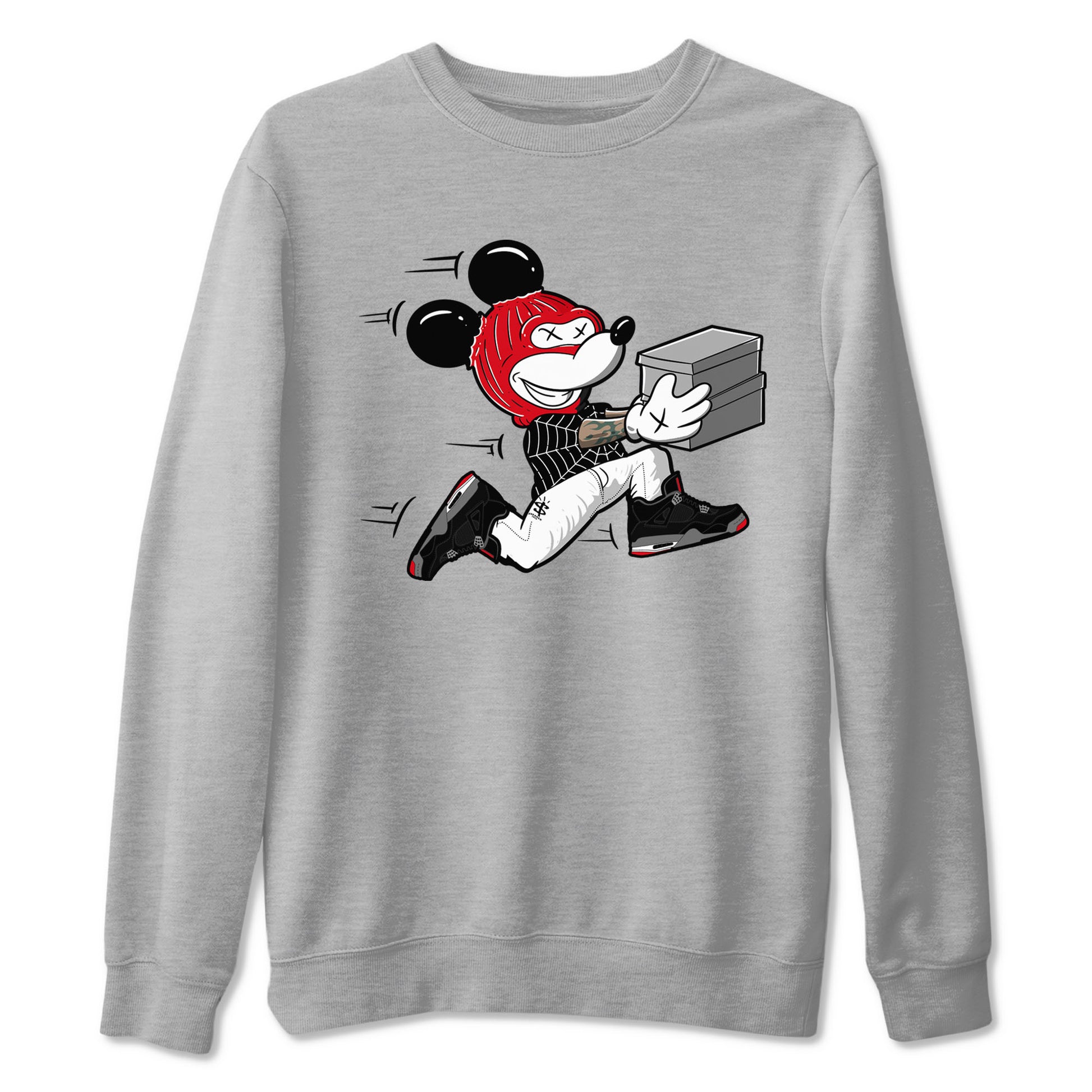 AJ4 Bred Reimagined shirt to match jordans Thief Mouse sneaker tees streetwear brand Air Jordan 4 Bred Reimagined SNRT Sneaker Release Tees unisex cotton Heather Grey 2 crew neck shirt