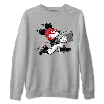 AJ4 Bred Reimagined shirt to match jordans Thief Mouse sneaker tees streetwear brand Air Jordan 4 Bred Reimagined SNRT Sneaker Release Tees unisex cotton Heather Grey 2 crew neck shirt