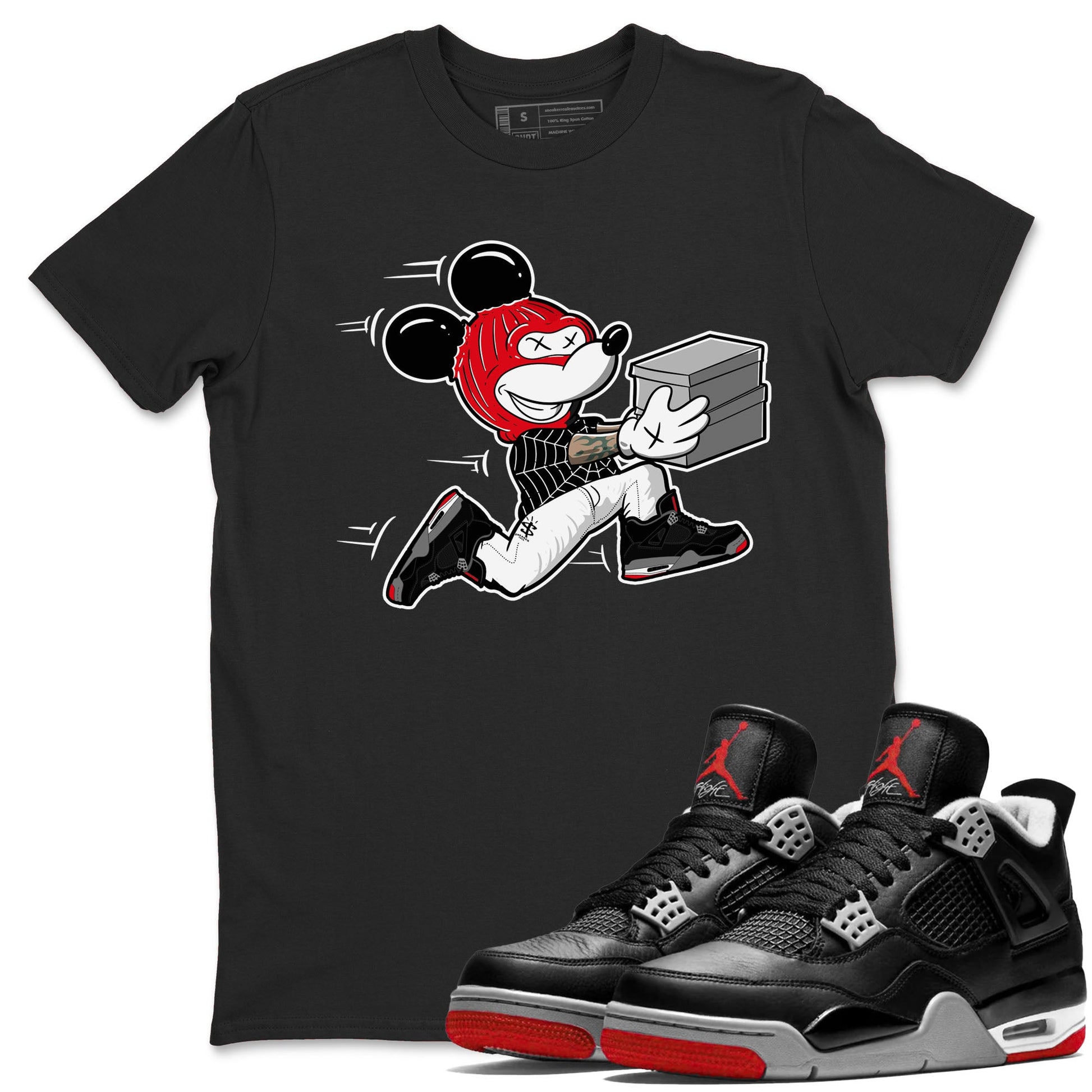 AJ4 Bred Reimagined shirt to match jordans Thief Mouse sneaker tees streetwear brand Air Jordan 4 Bred Reimagined SNRT Sneaker Release Tees unisex cotton Black 1 crew neck shirt