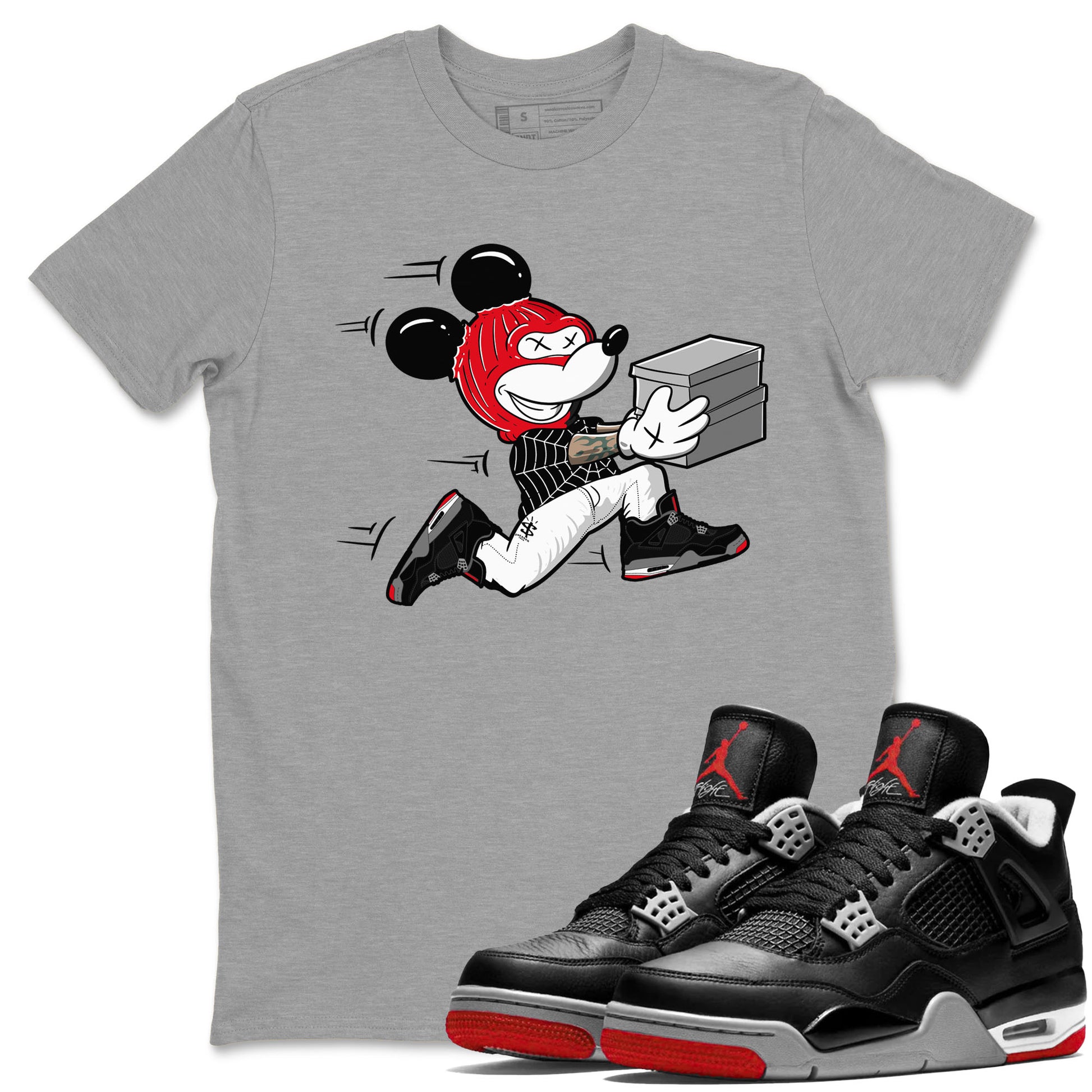 AJ4 Bred Reimagined shirt to match jordans Thief Mouse sneaker tees streetwear brand Air Jordan 4 Bred Reimagined SNRT Sneaker Release Tees unisex cotton Heather Grey 1 crew neck shirt