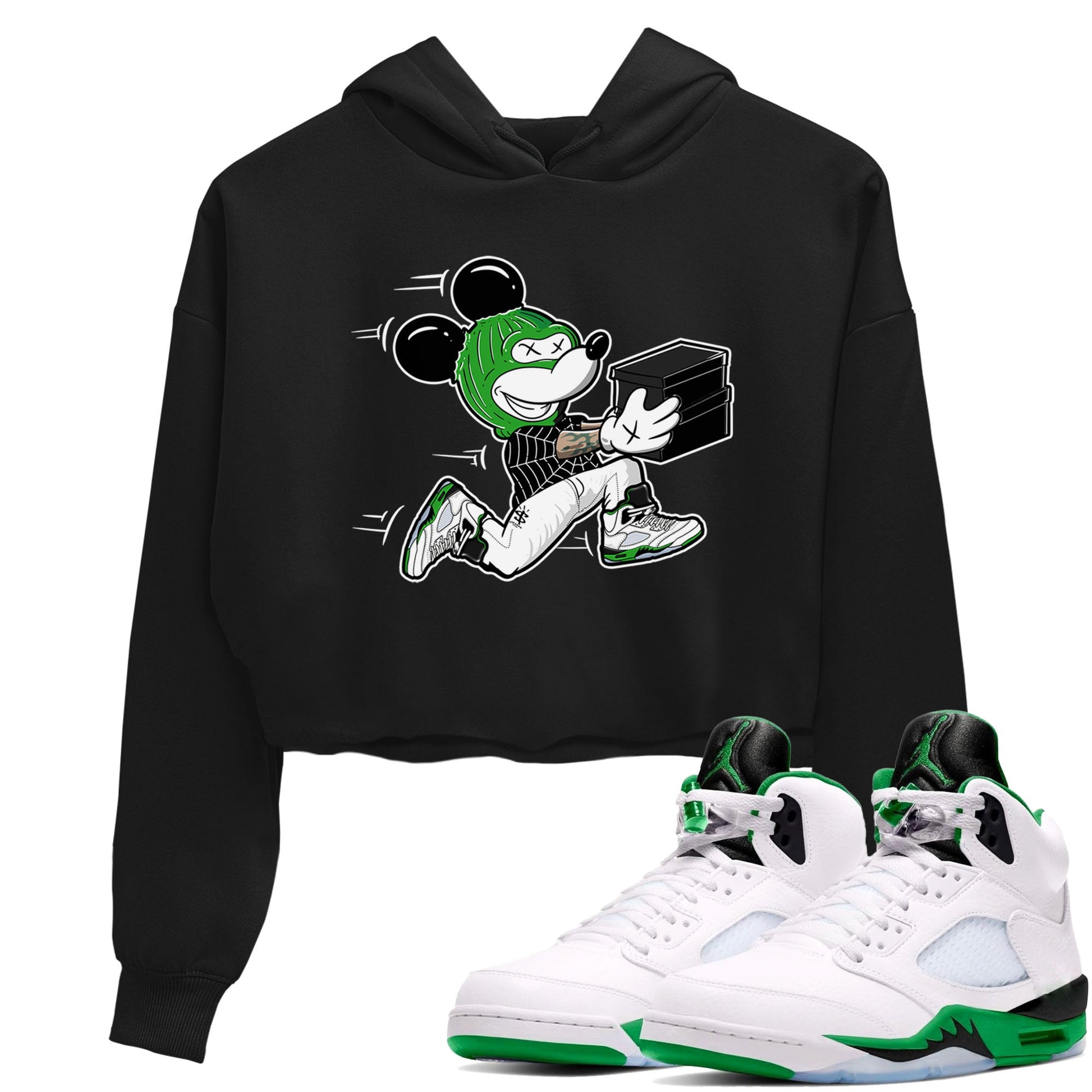 5s Lucky Green shirt to match jordans Thief Mouse sneaker tees Air Jordan 5 Lucky Green SNRT Sneaker Release Tees Streetwear Black 1 crop length shirt