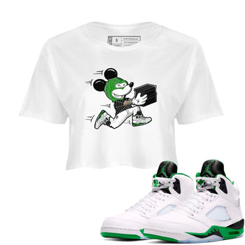 5s Lucky Green shirt to match jordans Thief Mouse sneaker tees Air Jordan 5 Lucky Green SNRT Sneaker Release Tees Streetwear White 1 crop length shirt