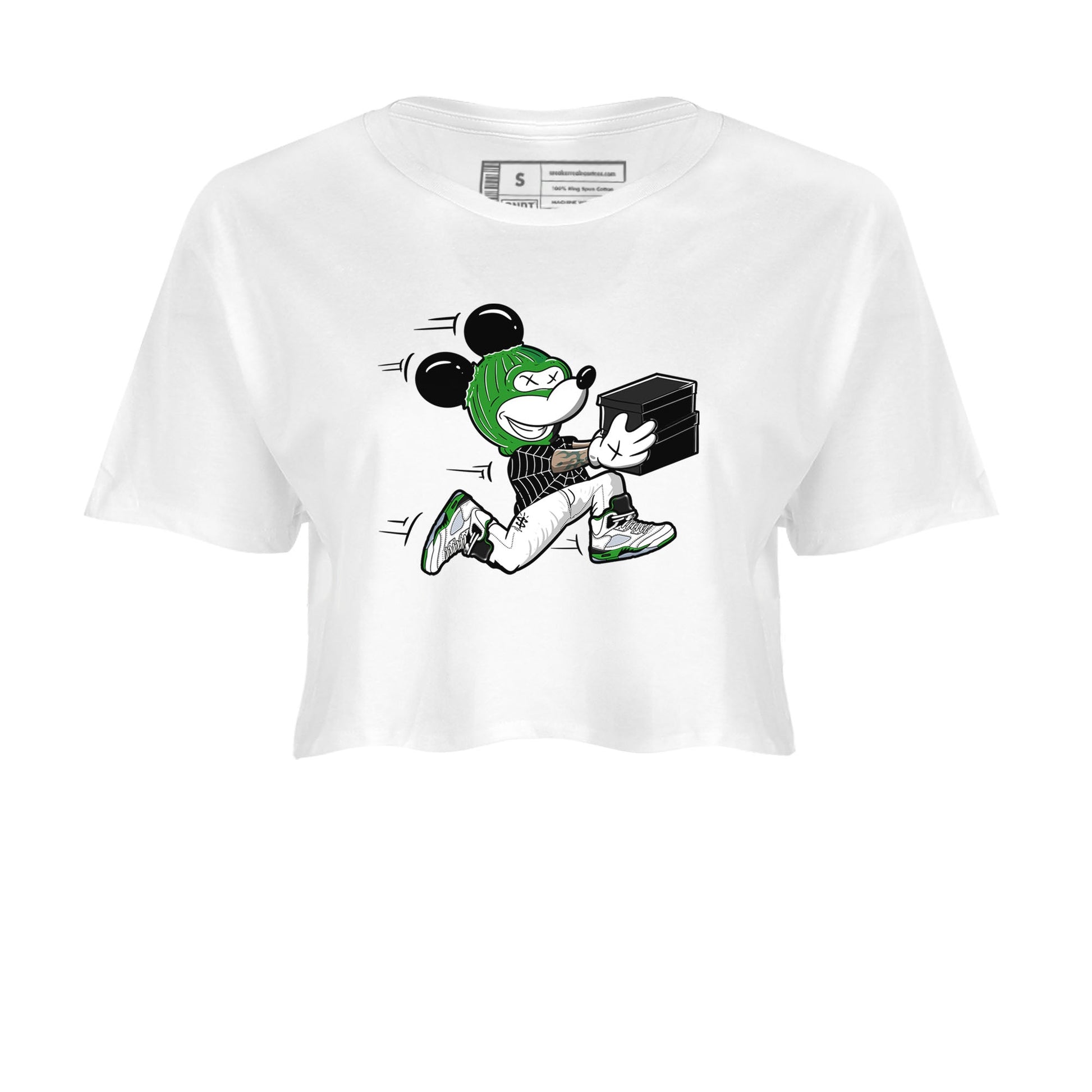 5s Lucky Green shirt to match jordans Thief Mouse sneaker tees Air Jordan 5 Lucky Green SNRT Sneaker Release Tees Streetwear White 2 crop length shirt