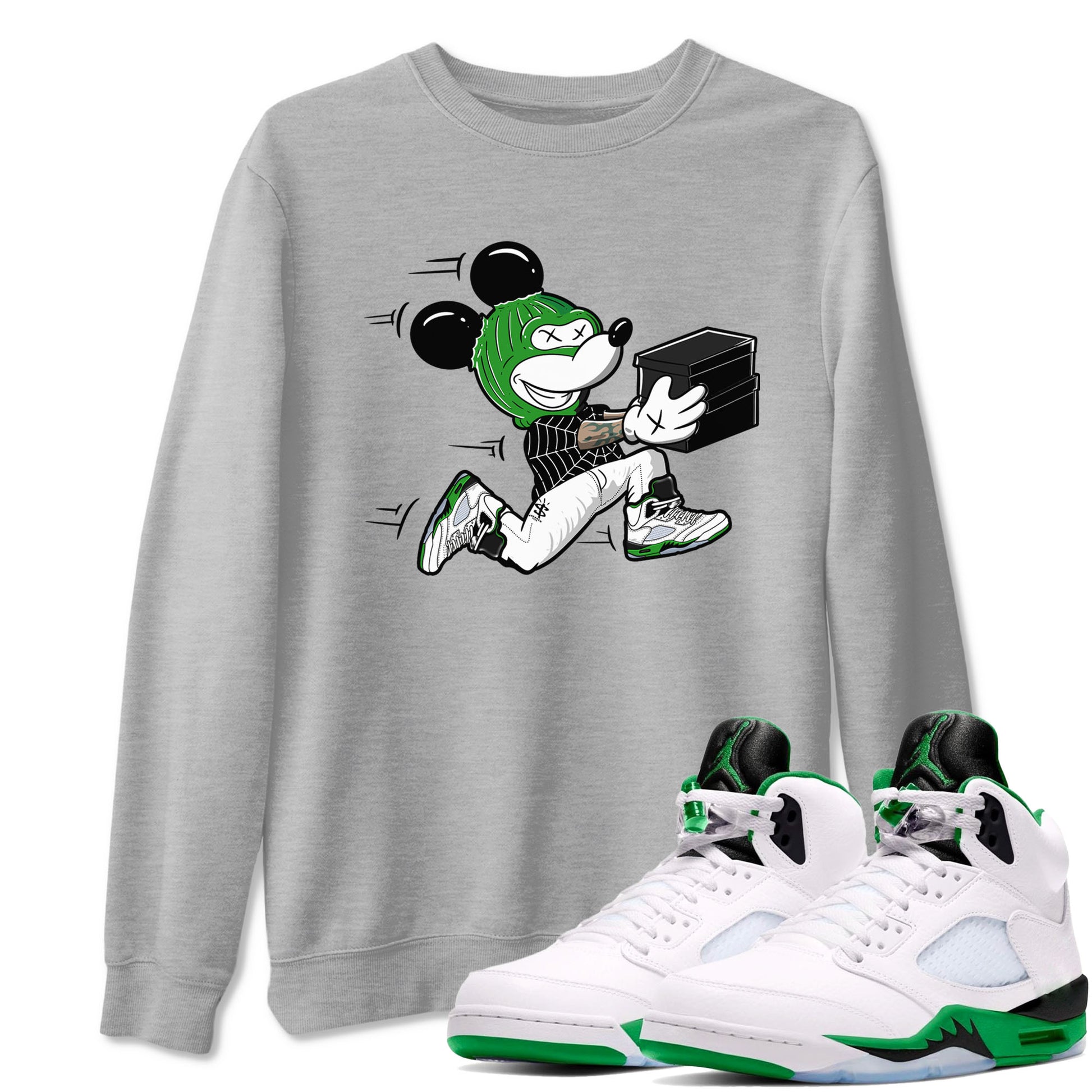 5s Lucky Green shirt to match jordans Thief Mouse sneaker tees Air Jordan 5 Lucky Green SNRT Sneaker Release Tees Streetwear unisex cotton Heather Grey 1 crew neck shirt