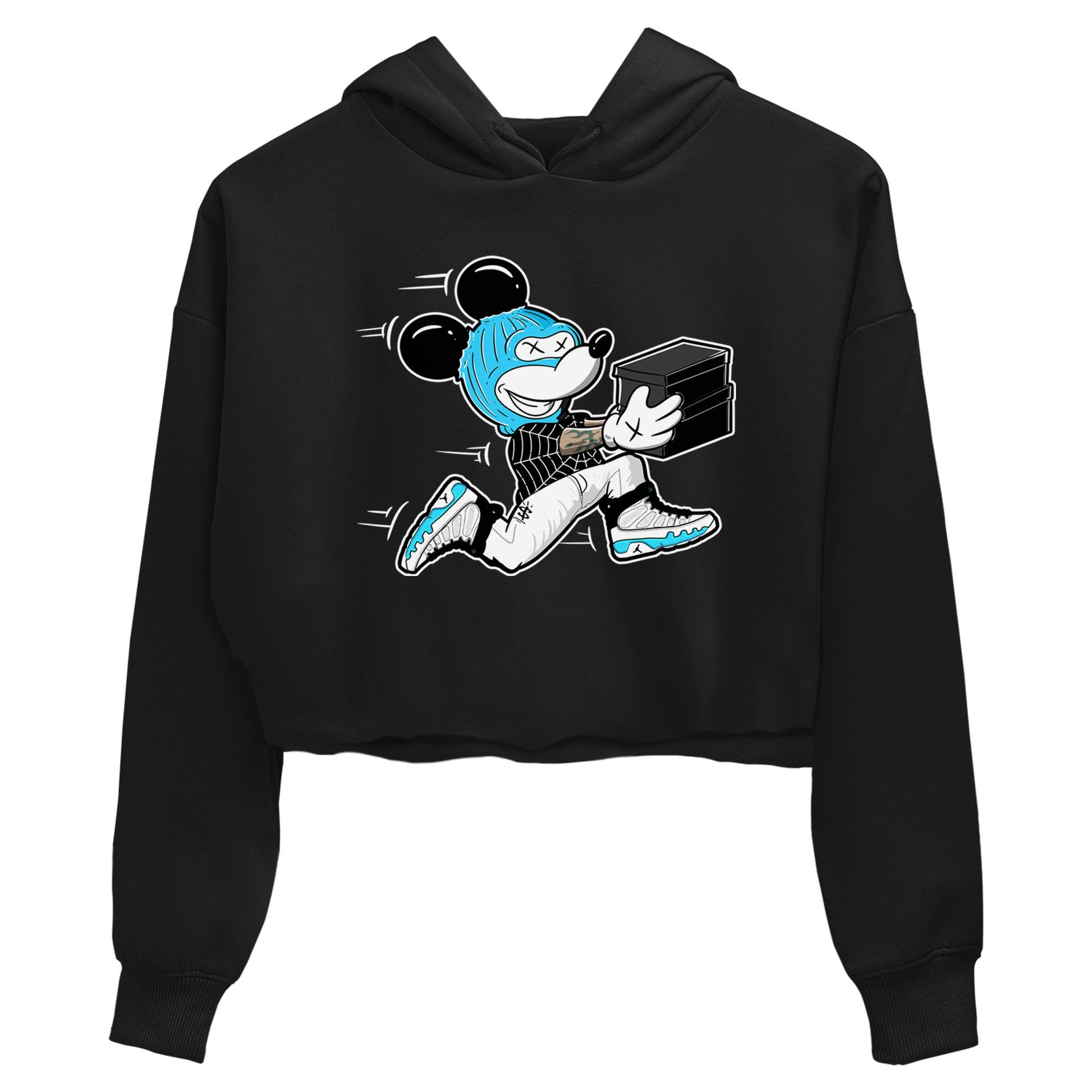 9s Powder Blue shirt to match jordans Thief Mouse sneaker tees Air Jordan 9 Powder Blue SNRT Sneaker Release Tees Black 2 crop length shirt