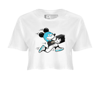 9s Powder Blue shirt to match jordans Thief Mouse sneaker tees Air Jordan 9 Powder Blue SNRT Sneaker Release Tees White 2 crop length shirt