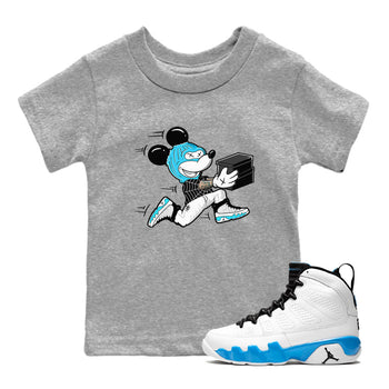 9s Powder Blue shirt to match jordans Thief Mouse sneaker tees Air Jordan 9 Powder Blue SNRT sneaker release tees baby toddler Heather Grey 1 cotton Shirt