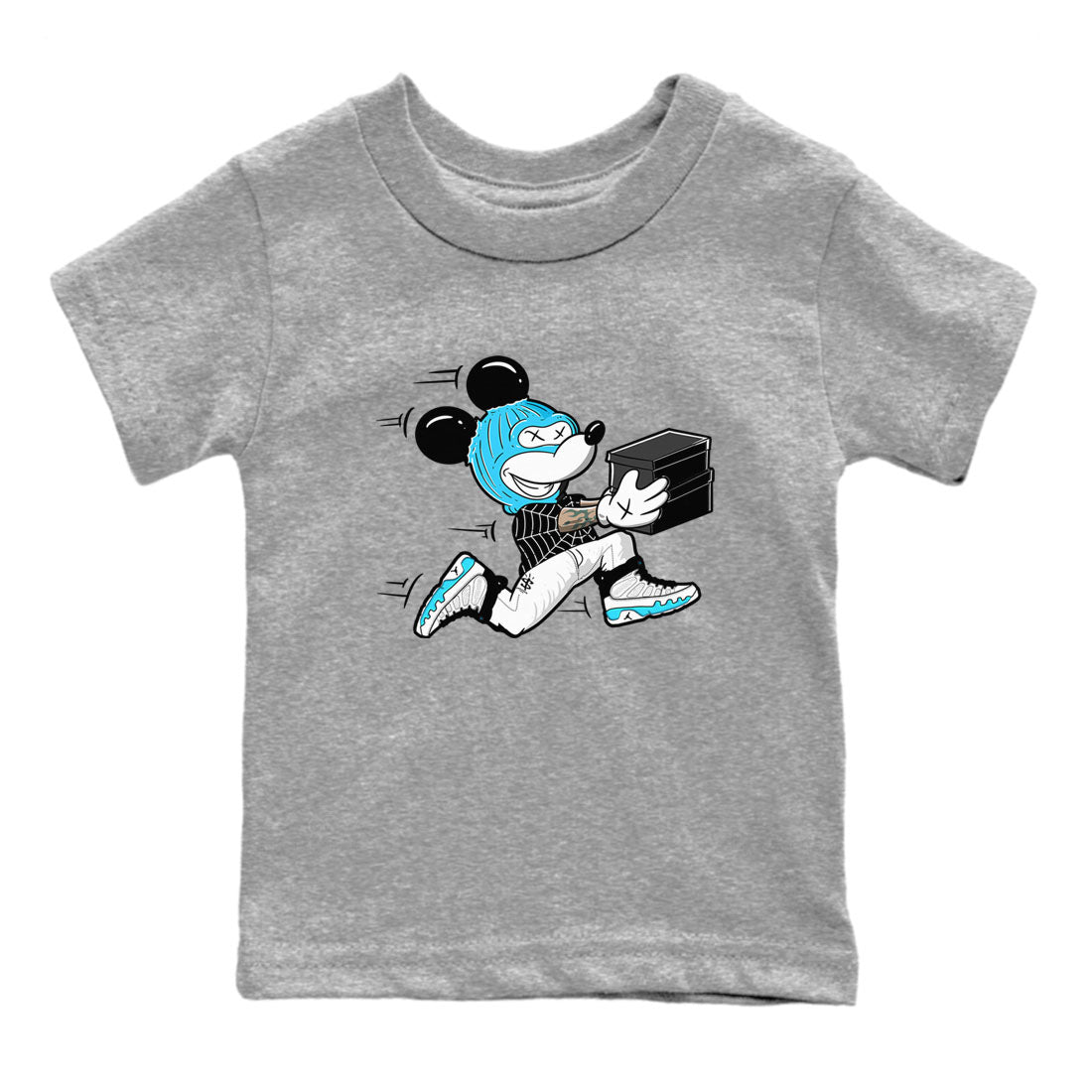 9s Powder Blue shirt to match jordans Thief Mouse sneaker tees Air Jordan 9 Powder Blue SNRT sneaker release tees baby toddler Heather Grey 2 cotton Shirt