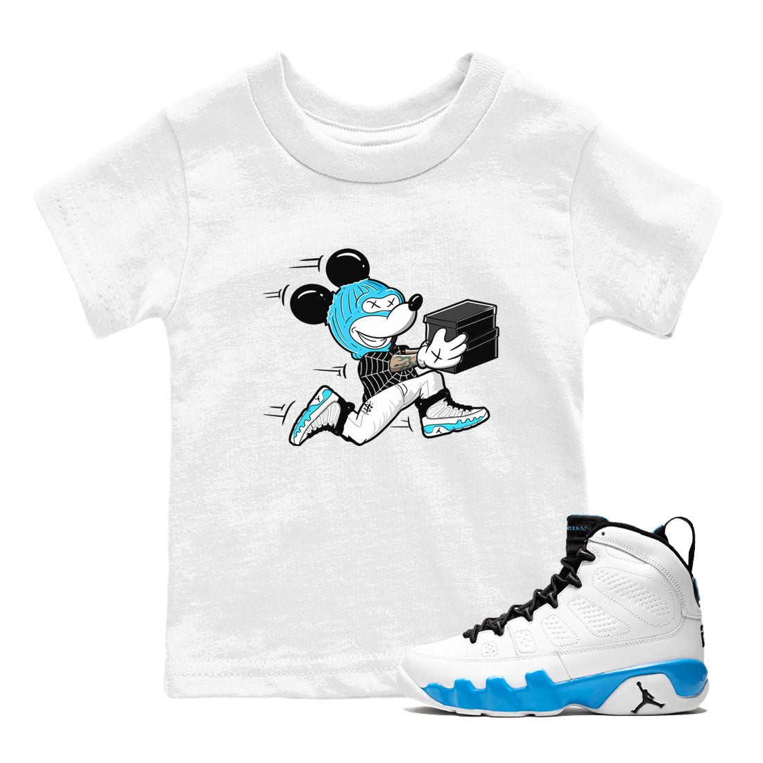 9s Powder Blue shirt to match jordans Thief Mouse sneaker tees Air Jordan 9 Powder Blue SNRT sneaker release tees baby toddler White 1 cotton Shirt