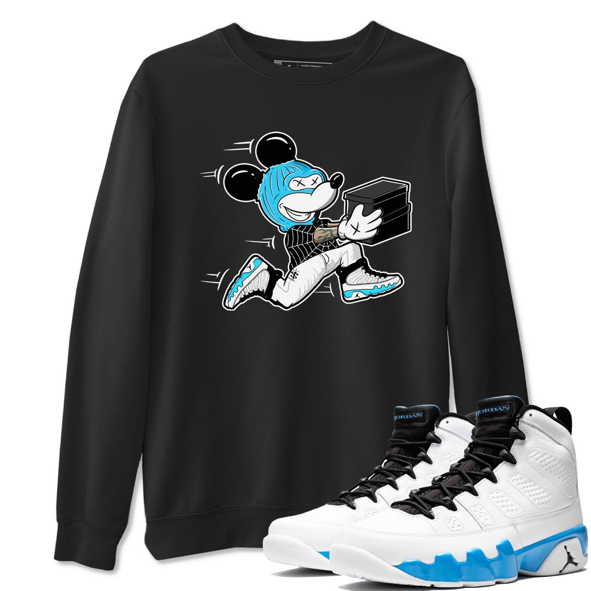 9s Powder Blue shirt to match jordans Thief Mouse sneaker tees Air Jordan 9 Powder Blue SNRT Sneaker Release Tees unisex cotton Black 1 crew neck shirt