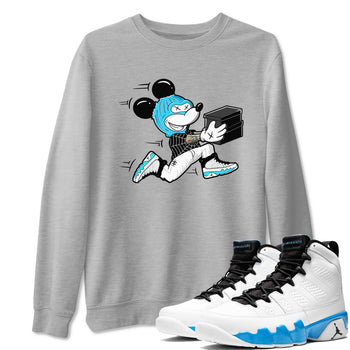 9s Powder Blue shirt to match jordans Thief Mouse sneaker tees Air Jordan 9 Powder Blue SNRT Sneaker Release Tees unisex cotton Heather Grey 1 crew neck shirt