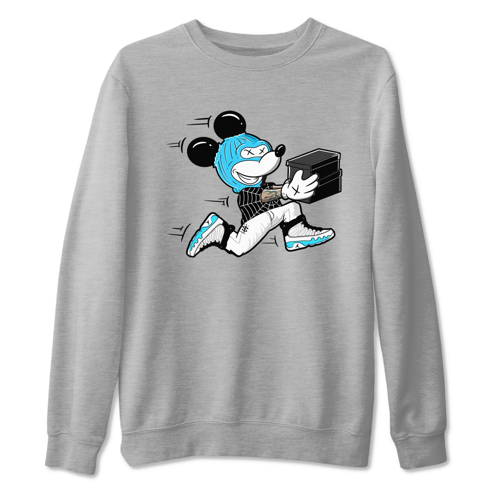 9s Powder Blue shirt to match jordans Thief Mouse sneaker tees Air Jordan 9 Powder Blue SNRT Sneaker Release Tees unisex cotton Heather Grey 2 crew neck shirt