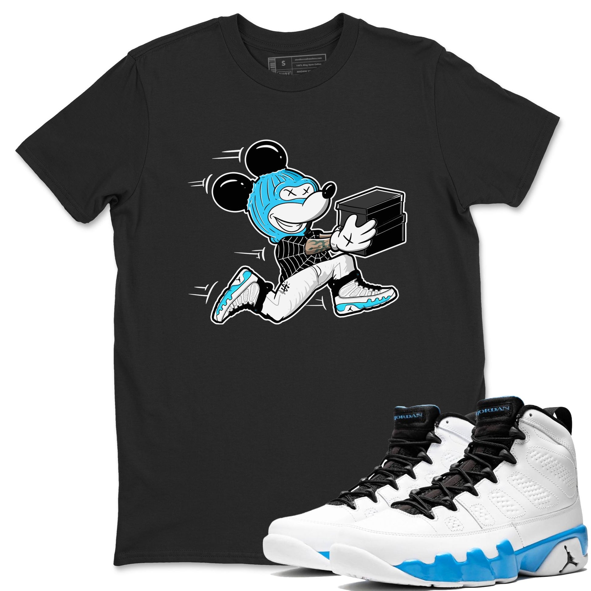 9s Powder Blue shirt to match jordans Thief Mouse sneaker tees Air Jordan 9 Powder Blue SNRT Sneaker Release Tees unisex cotton Black 1 crew neck shirt