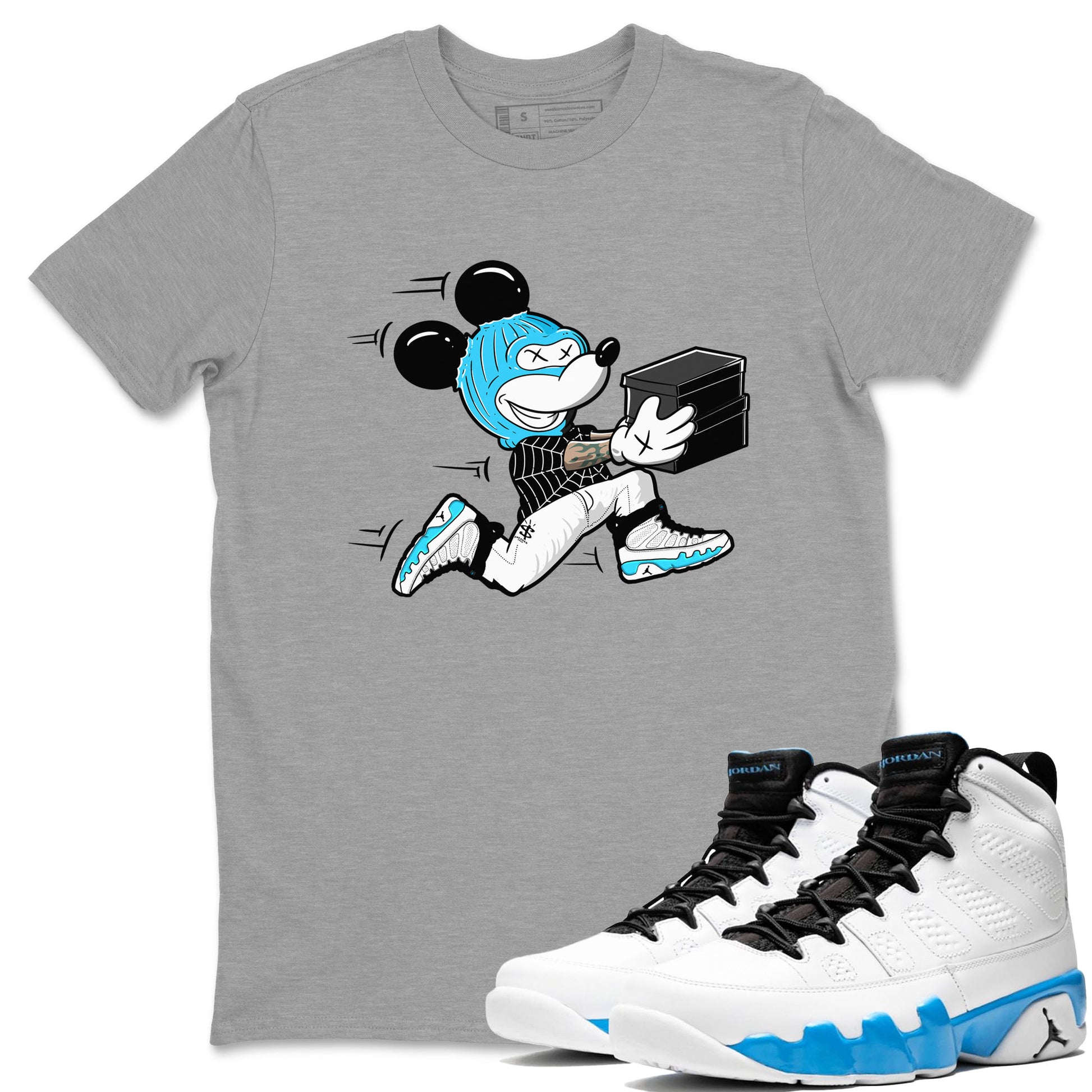 9s Powder Blue shirt to match jordans Thief Mouse sneaker tees Air Jordan 9 Powder Blue SNRT Sneaker Release Tees unisex cotton Heather Grey 1 crew neck shirt