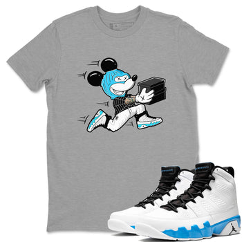 9s Powder Blue shirt to match jordans Thief Mouse sneaker tees Air Jordan 9 Powder Blue SNRT Sneaker Release Tees unisex cotton Heather Grey 1 crew neck shirt