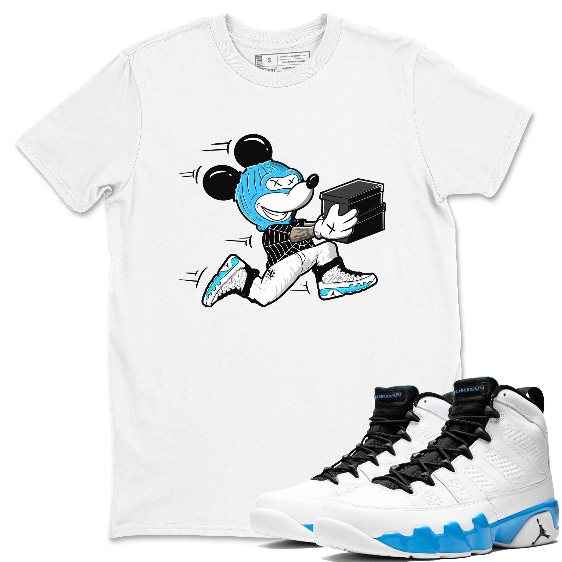 9s Powder Blue shirt to match jordans Thief Mouse sneaker tees Air Jordan 9 Powder Blue SNRT Sneaker Release Tees unisex cotton White 1 crew neck shirt