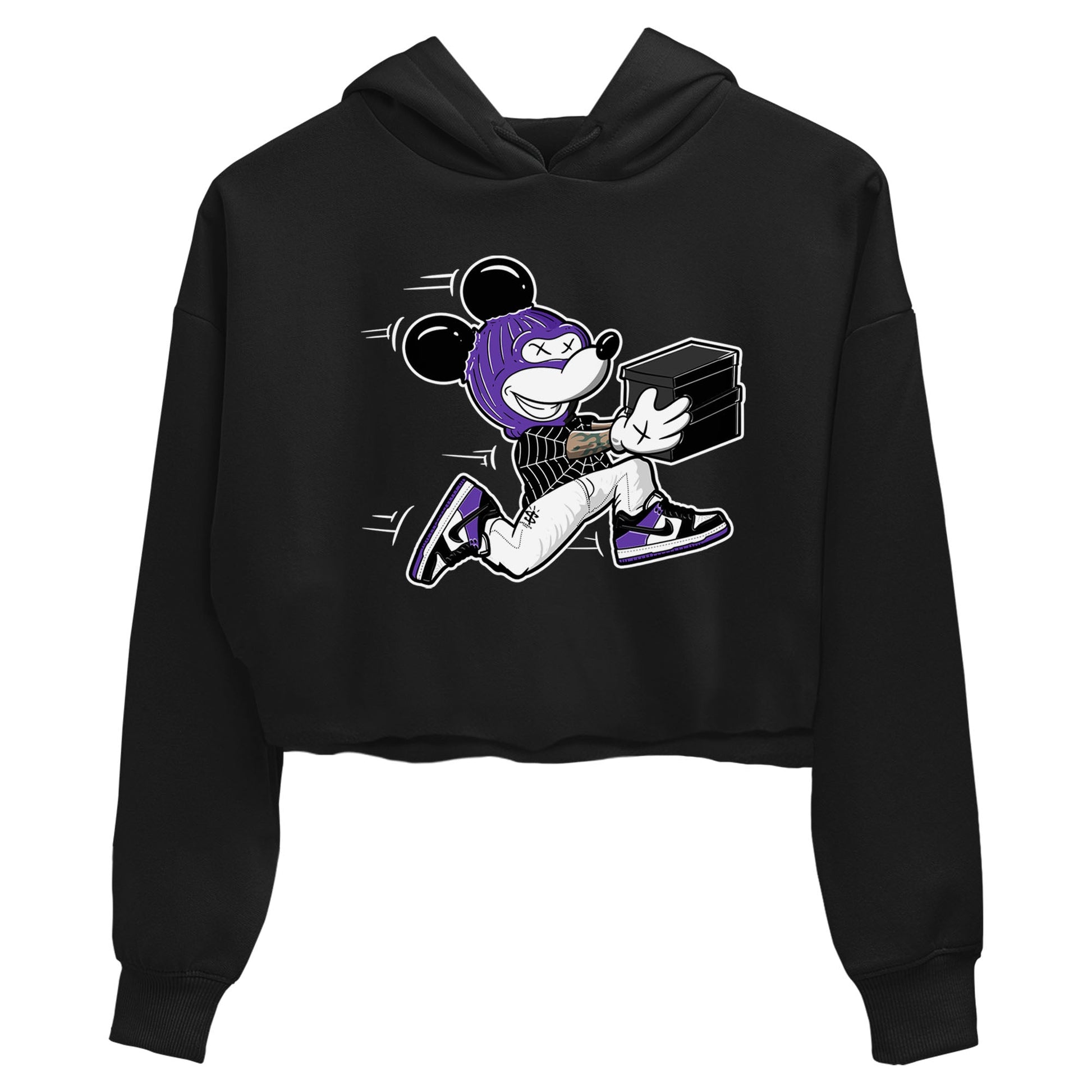 Nike SB Dunk Low Court Purple Shirt To Match Jordans Thief Mouse Streetwear Fashion Dunk Low Court Purple SNRT Sneaker Release Tees Black 2 Women's Crop Tee