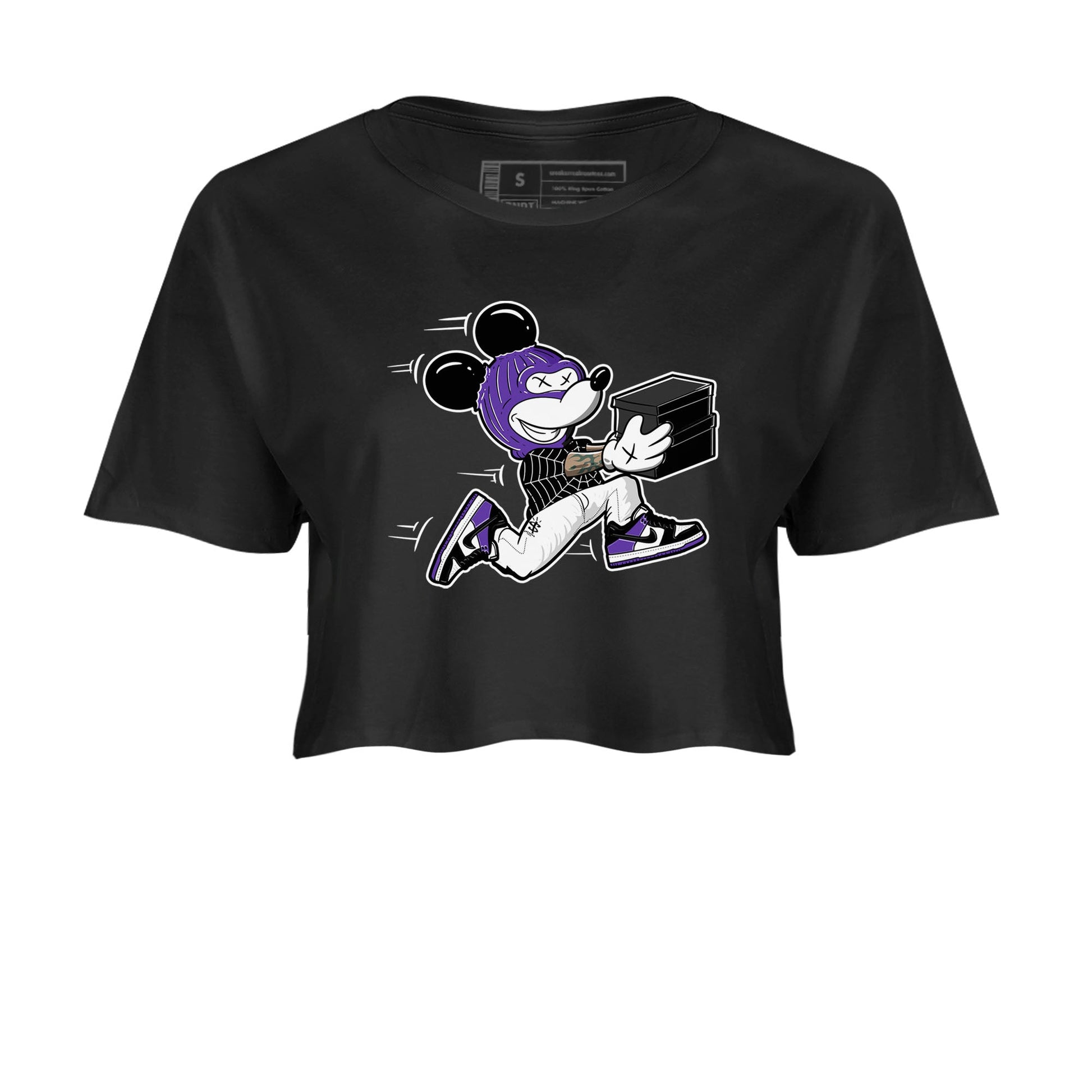 Nike SB Dunk Low Court Purple Shirt To Match Jordans Thief Mouse Streetwear Fashion Dunk Low Court Purple SNRT Sneaker Release Tees Black 2 Women's Crop Tee