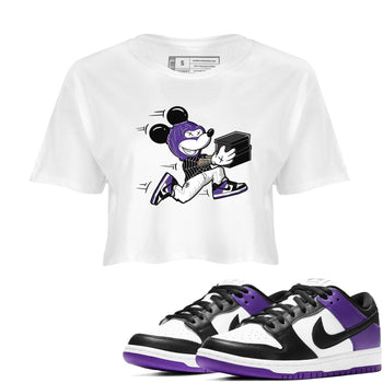 Nike SB Dunk Low Court Purple Shirt To Match Jordans Thief Mouse Streetwear Fashion Dunk Low Court Purple SNRT Sneaker Release Tees White 1 Women's Crop Tee