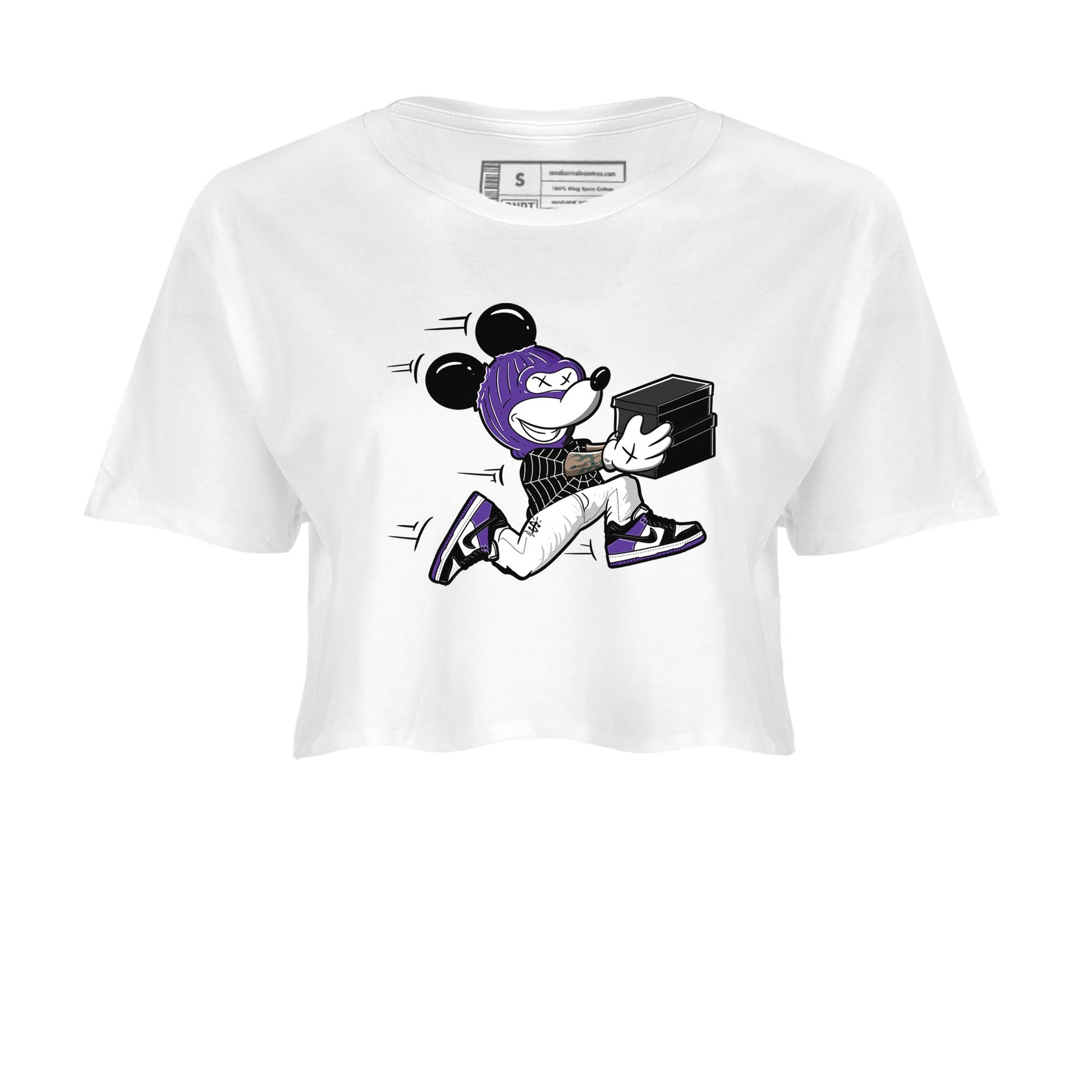 Nike SB Dunk Low Court Purple Shirt To Match Jordans Thief Mouse Streetwear Fashion Dunk Low Court Purple SNRT Sneaker Release Tees White 2 Women's Crop Tee