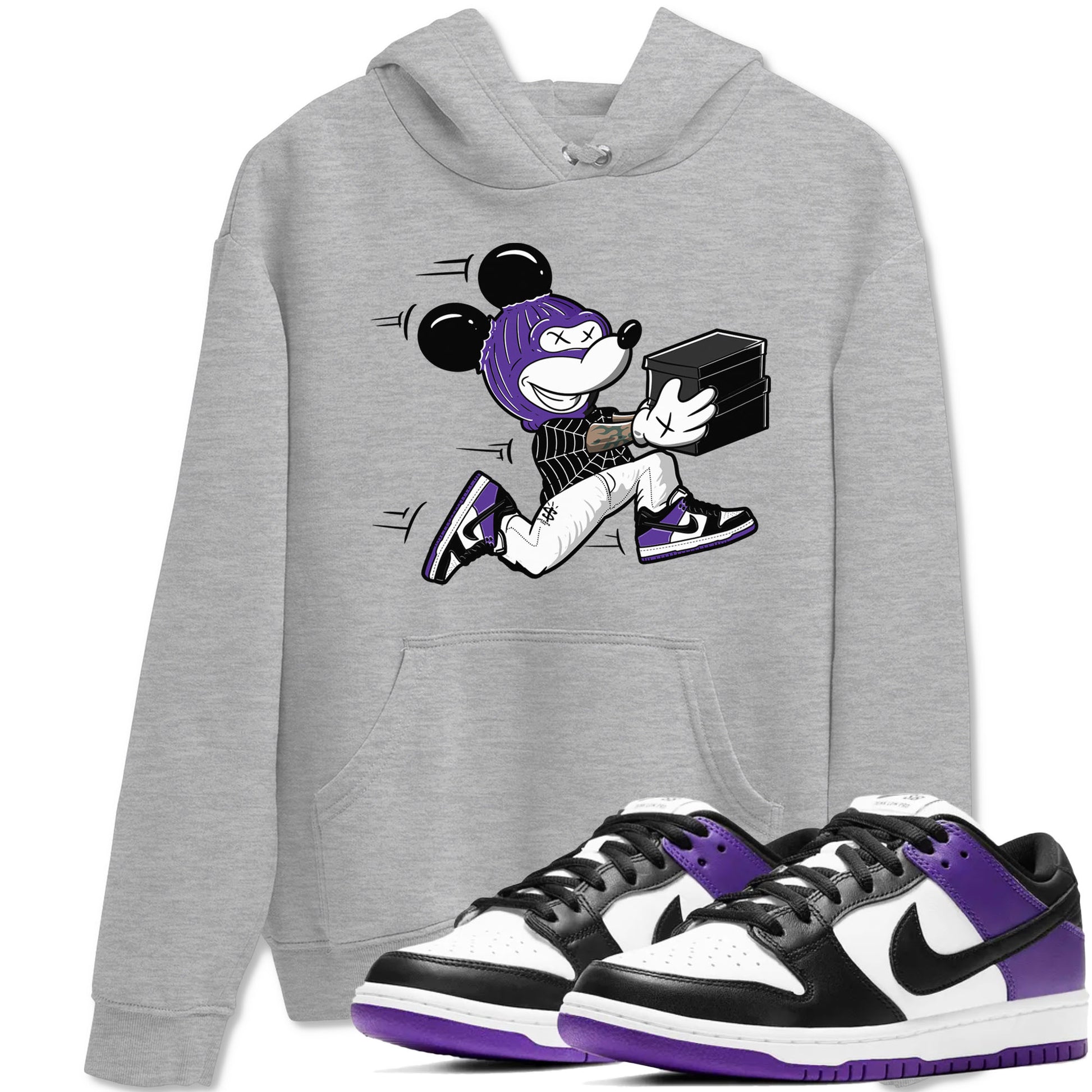 Nike SB Dunk Low Court Purple Shirt To Match Jordans Thief Mouse Streetwear Fashion Dunk Low Court Purple SNRT Sneaker Release Tees unisex cotton Heather Grey 1 crew neck shirt