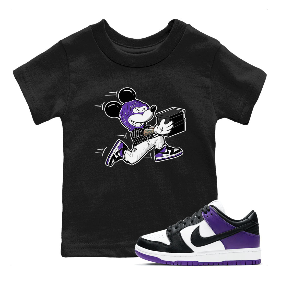 Nike SB Dunk Low Court Purple Shirt To Match Jordans Thief Mouse Streetwear Fashion Dunk Low Court Purple SNRT sneaker release tees baby toddler Black 1 cotton Shirt