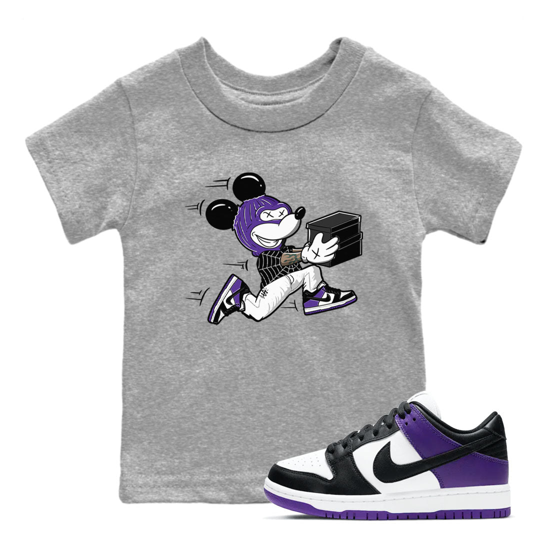 Nike SB Dunk Low Court Purple Shirt To Match Jordans Thief Mouse Streetwear Fashion Dunk Low Court Purple SNRT sneaker release tees baby toddler Heather Grey 1 cotton Shirt